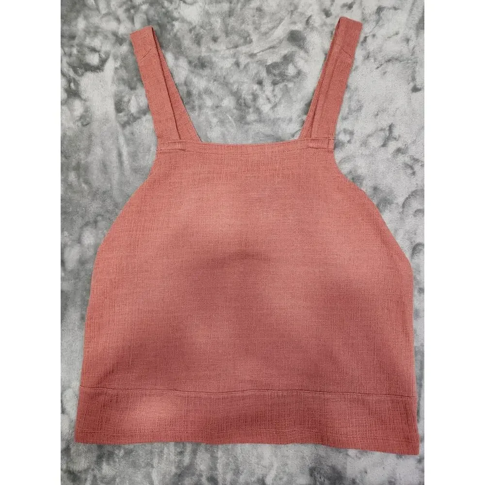 Madewell Apron Cross-Back Tank Top Size Medium Blush Pink Button Straps Stretch